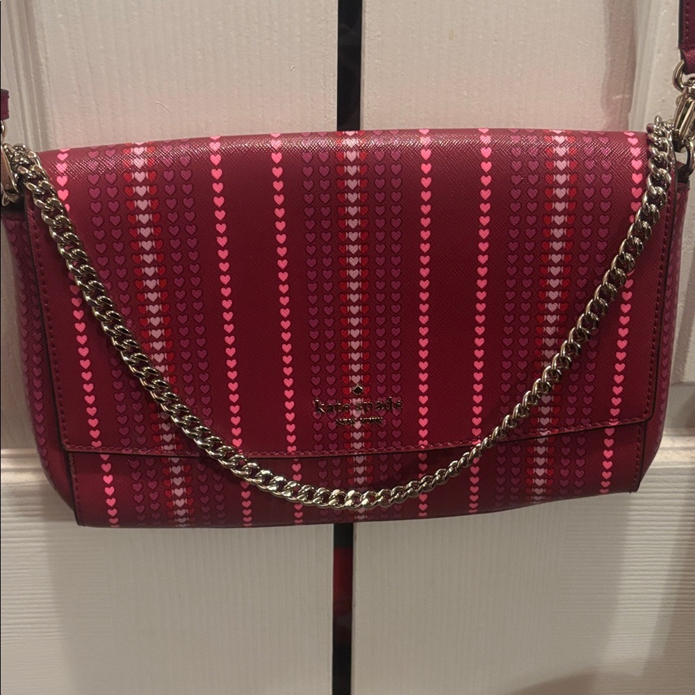Kate Spade Red and Pink Heart Stripe Crossbody